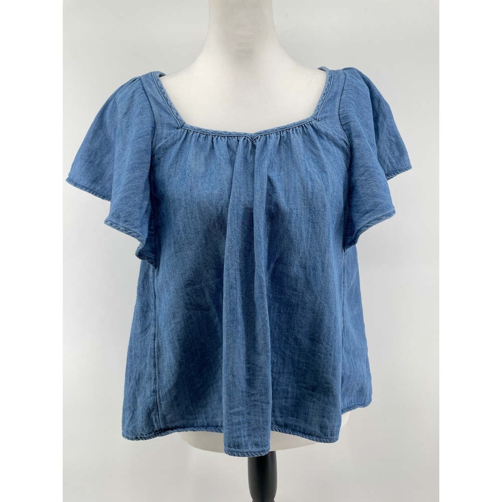 Old Navy Denim Flutter Sleeve Top Womens Small Blue Western Boho Cottage Country